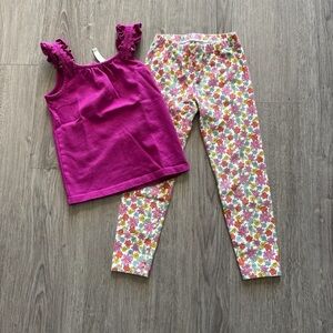 Janie and Jack Top Ruffle straps w/ daisy flower & Old Navy Floral Legging Sz.4T